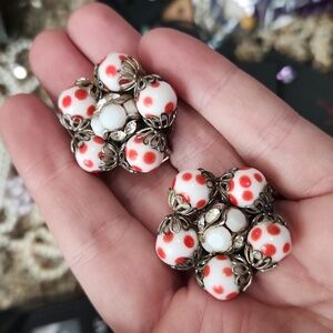 Hobe red and white polka dot clip ons